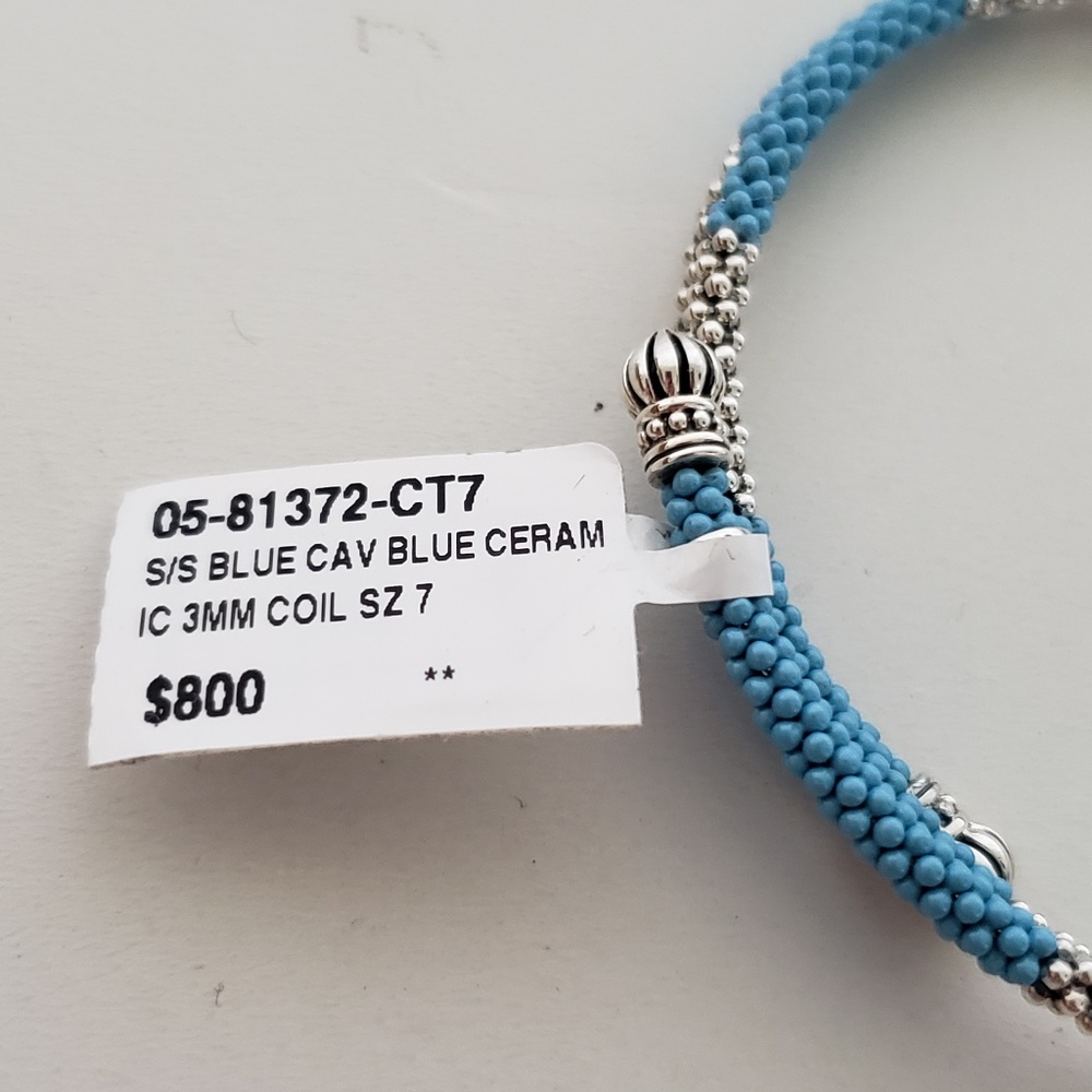 LAGOS Caviar Sterling Silver Blue Ceramic Beaded Coil Bracelet - Picture 15 of 16